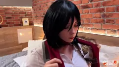 play O passeio difícil de Eren Yeager: Mikasa leva um gozado duplo em Cowgirl e Doggystyle